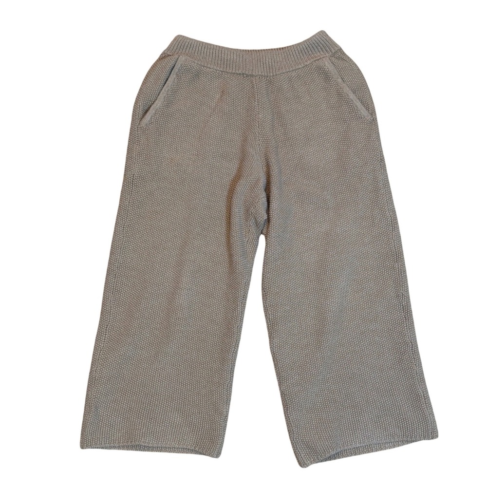 Soluna‎ Collective Pima Cotton Knit Wide Leg Pants taupe Small Handmade Peru